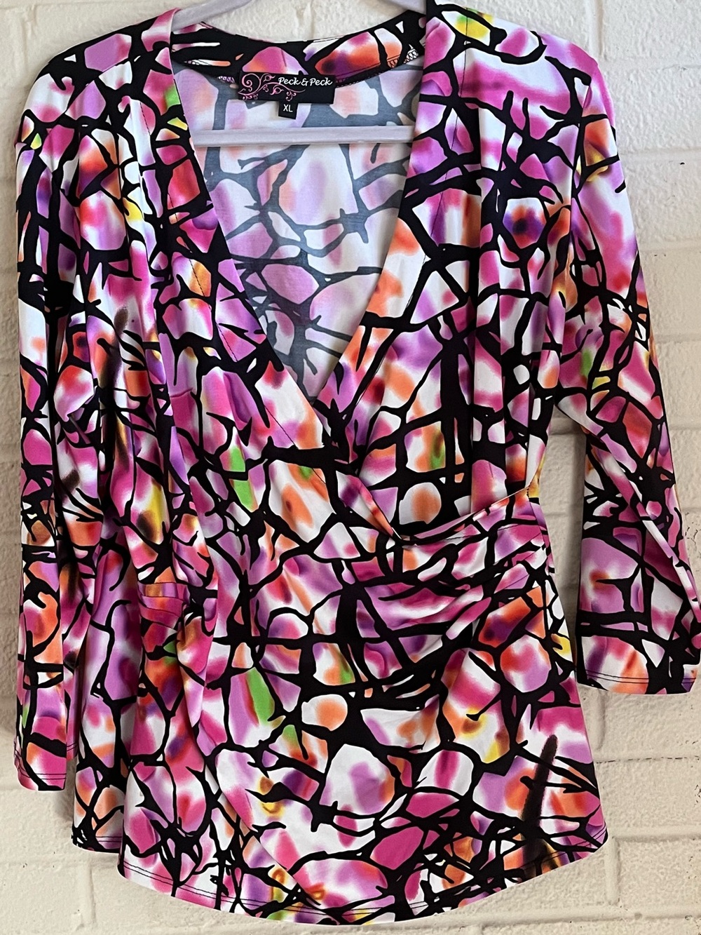 Peck&Peck Mock Wrap Top Multi Color XL